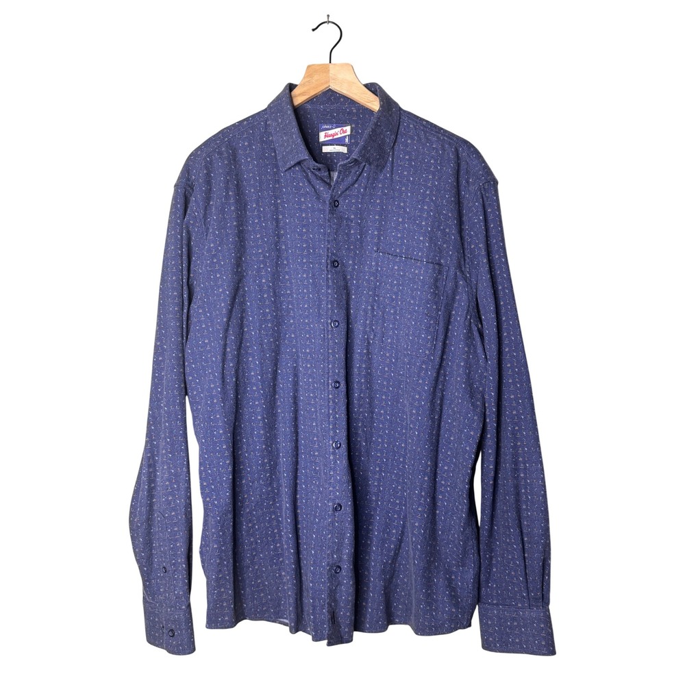 Johnnie-O Hangin Out Shirt Mens XL Blue 100% Cotton Novelty Print Button Down